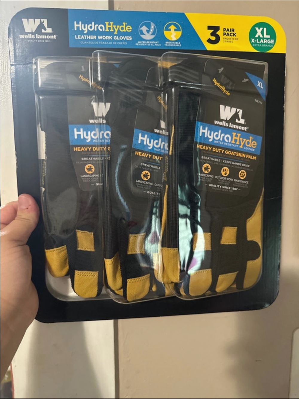 Wells Lamont HydraHyde Men's Black and Yellow Work Gloves - 3 Pair Pack XL